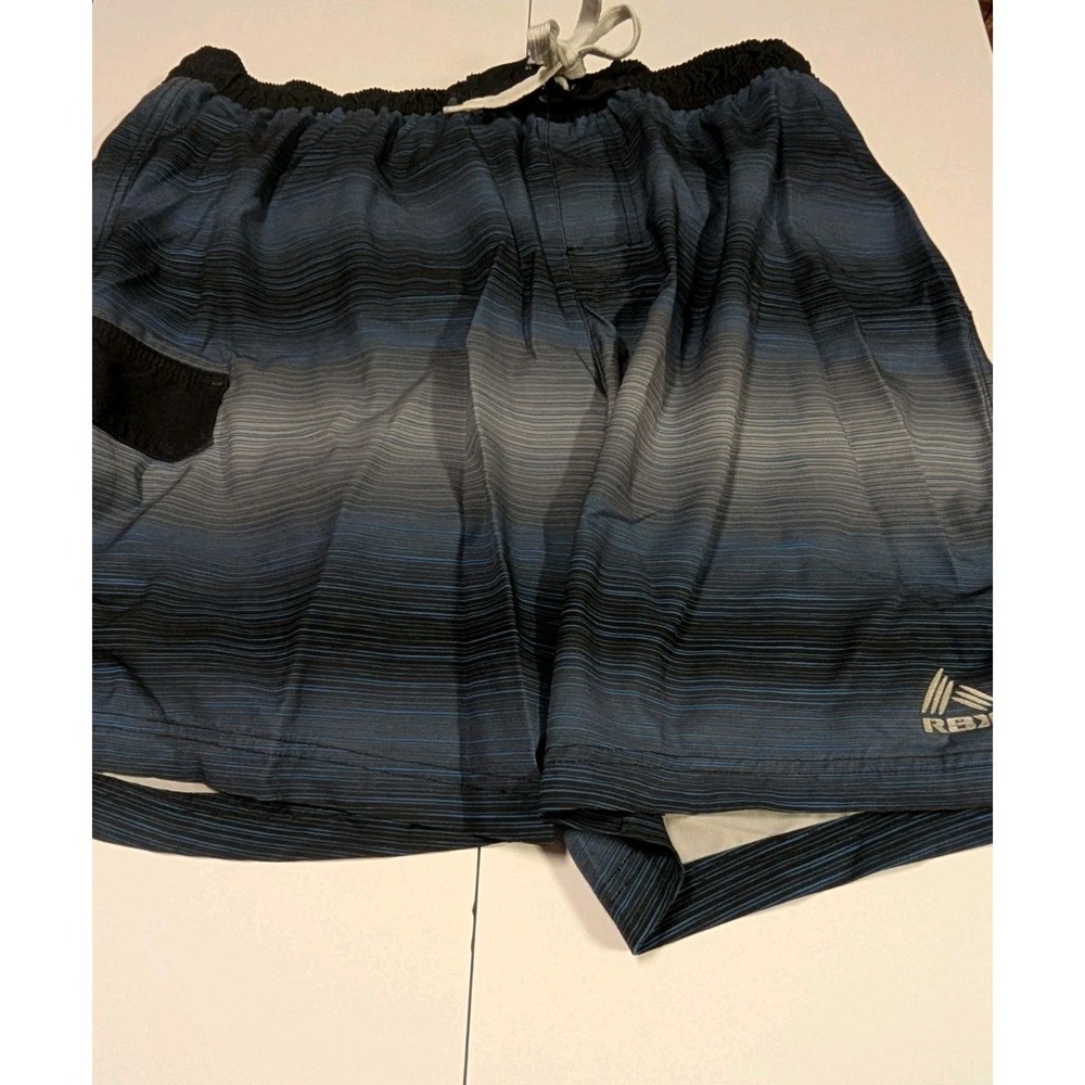 RBX Men's Swim Trunks Size XL Mesh Lined Elastic Waist Drawstring Blue‎ Stripes